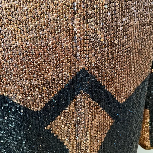 VTG Rina Z 100% Silk Sequin Jacket Bronze Black Geometric M - Picture 7 of 8